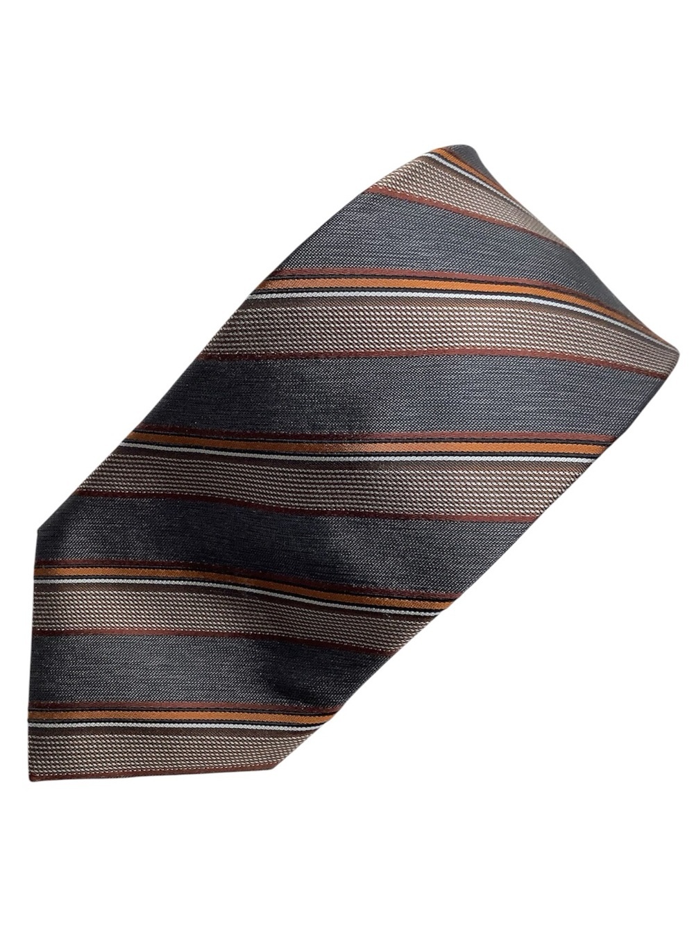 Le Chateau Woven 100% Silk Striped Tie Grey Orange Brown 3"